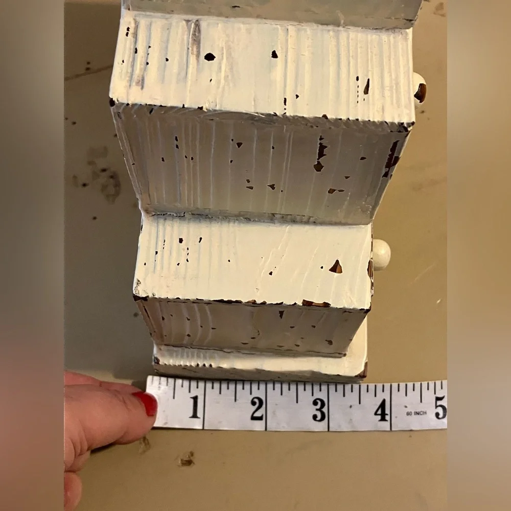 Rustic Chippy Cream Paint Folk Art Wood Distressed Storage Stacked Cube Box - Picture 10 of 13